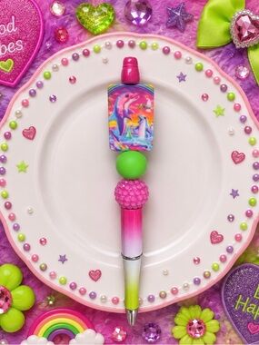 Handmade Vibrant Pink & Green Dolphin Bead Ballpoint Pen -